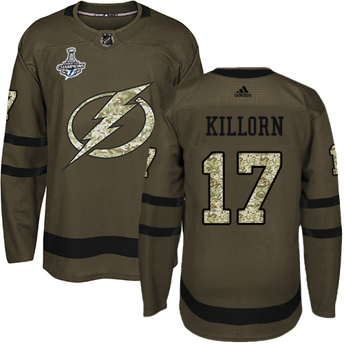 Men Adidas Tampa Bay Lightning #17 Alex Killorn Green Salute to Service 2020 Stanley Cup Champions Stitched NHL Jersey